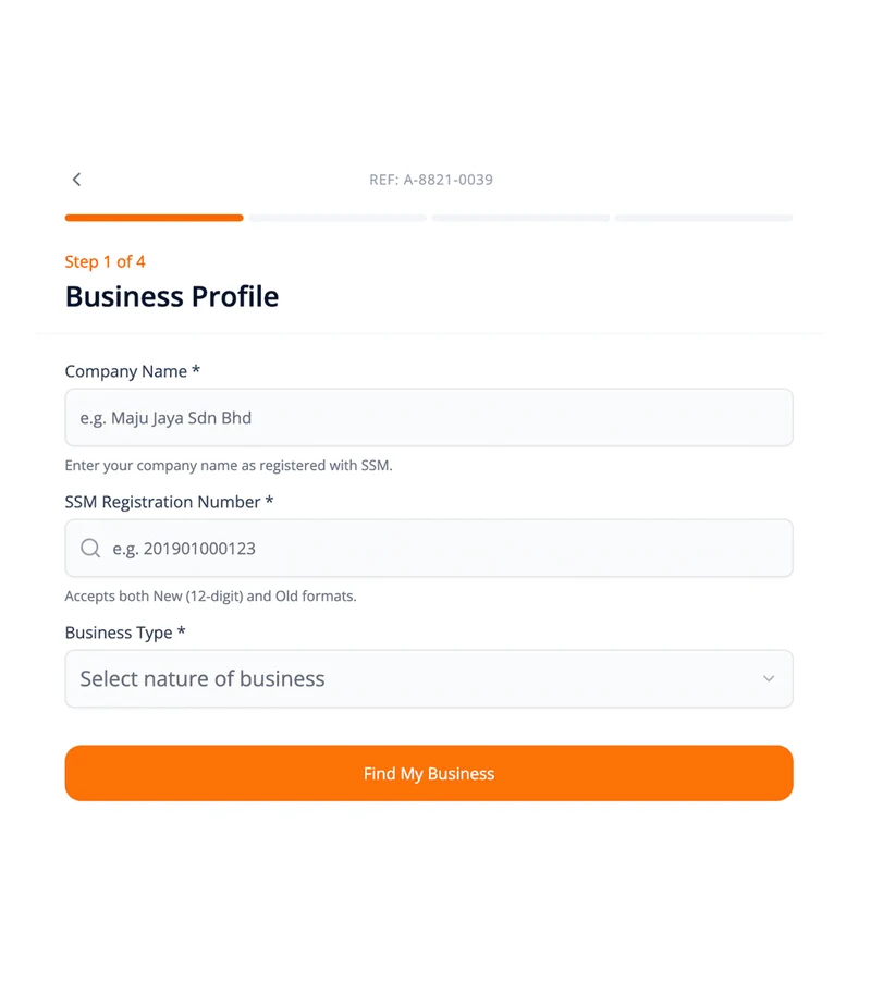 StoreHub Pay business profile application form mockup
